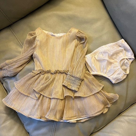 Wonder Nation Girls Shimmery Gold Pleated Long Sleeve Dress 6-9 mos - Picture 3 of 8